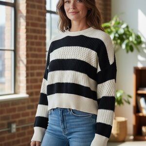 a new day Black and White Striped Sweater